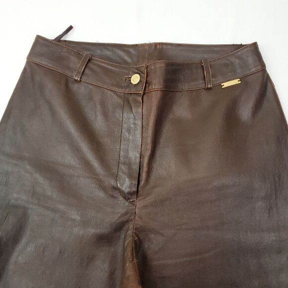 St. John High Rise Bootcut Brown Leather Pants 10 Western Cowgirl - Picture 13 of 15